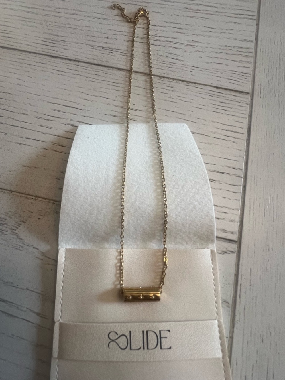 Slide Solid Gold Cylinder Pendant Necklace - Polished Gold Tone